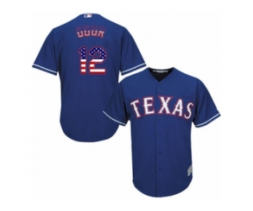 Men's Majestic Texas Rangers #12 Rougned Odor Replica Royal Blue USA Flag Fashion MLB Jersey