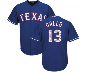 Men's Majestic Texas Rangers #13 Joey Gallo Authentic Royal Blue Team Logo Fashion Cool Base MLB Jersey