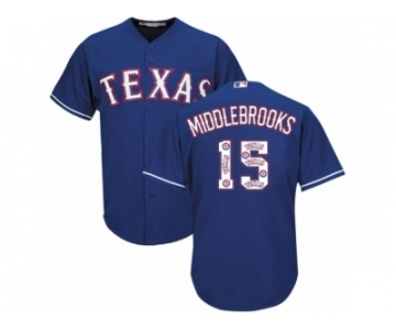 Men's Majestic Texas Rangers #15 Will Middlebrooks Authentic Royal Blue Team Logo Fashion Cool Base MLB Jersey