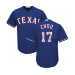 Men's Majestic Texas Rangers #17 Shin-Soo Choo Authentic Royal Blue Team Logo Fashion Cool Base MLB Jersey