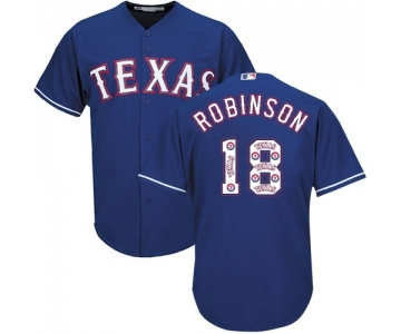 Men's Majestic Texas Rangers #18 Drew Robinson Authentic Royal Blue Team Logo Fashion Cool Base MLB Jersey