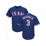 Men's Majestic Texas Rangers #3 Delino DeShields Authentic Royal Blue Team Logo Fashion Cool Base MLB Jersey