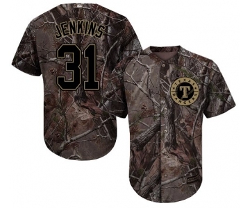 Men's Majestic Texas Rangers #31 Ferguson Jenkins Authentic Camo Realtree Collection Flex Base MLB Jersey