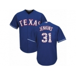 Men's Majestic Texas Rangers #31 Ferguson Jenkins Authentic Royal Blue Team Logo Fashion Cool Base MLB Jersey