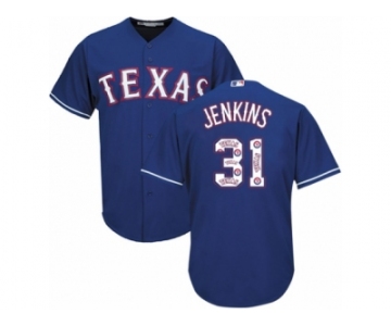 Men's Majestic Texas Rangers #31 Ferguson Jenkins Authentic Royal Blue Team Logo Fashion Cool Base MLB Jersey