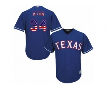 Men's Majestic Texas Rangers #34 Nolan Ryan Authentic Royal Blue USA Flag Fashion MLB Jersey