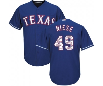 Men's Majestic Texas Rangers #49 Jon Niese Authentic Royal Blue Team Logo Fashion Cool Base MLB Jersey