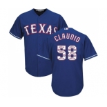 Men's Majestic Texas Rangers #58 Alex Claudio Authentic Royal Blue Team Logo Fashion Cool Base MLB Jersey