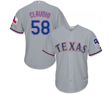 Men's Majestic Texas Rangers #58 Alex Claudio Replica Grey Road Cool Base MLB Jersey