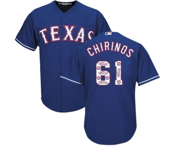 Men's Majestic Texas Rangers #61 Robinson Chirinos Authentic Royal Blue Team Logo Fashion Cool Base MLB Jersey