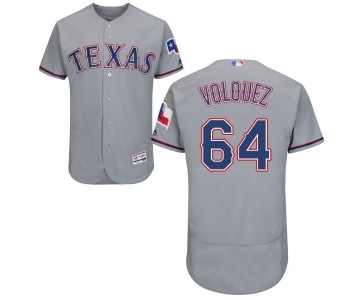 Men's Majestic Texas Rangers #64 Edinson Volquez Grey Road Flex Base Authentic Collection MLB Jersey