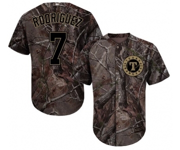 Men's Majestic Texas Rangers #7 Ivan Rodriguez Authentic Camo Realtree Collection Flex Base MLB Jersey