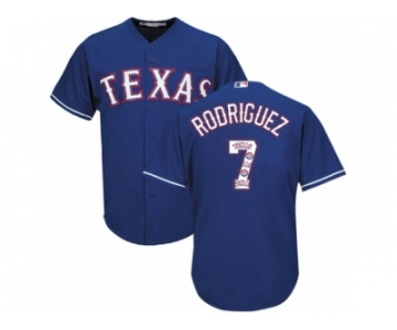 Men's Majestic Texas Rangers #7 Ivan Rodriguez Authentic Royal Blue Team Logo Fashion Cool Base MLB Jersey