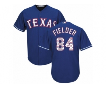 Men's Majestic Texas Rangers #84 Prince Fielder Authentic Royal Blue Team Logo Fashion Cool Base MLB Jersey