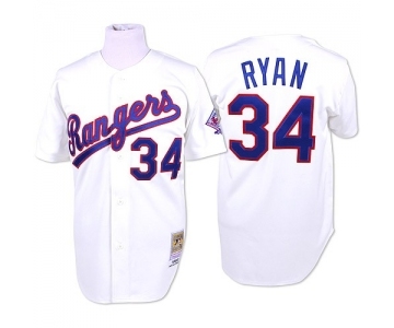 Men's Mitchell and Ness Texas Rangers #34 Nolan Ryan Authentic White Throwback MLB Jersey