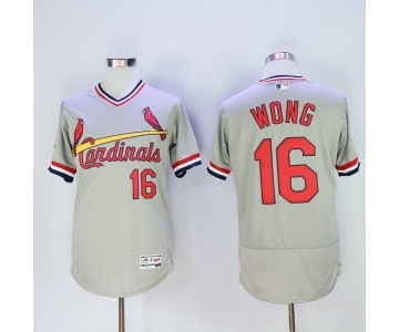 Men St. Louis Cardinals #16 Kolten Wong Majestic Grey Flexbase Authentic Cooperstown Collection Player Jersey