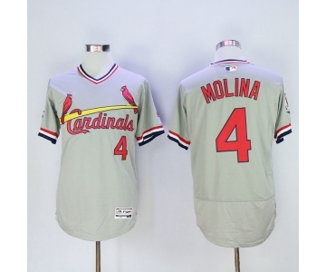 Men St. Louis Cardinals #4 Yadier Molina Majestic Grey Flexbase Authentic Cooperstown Collection Player Jersey