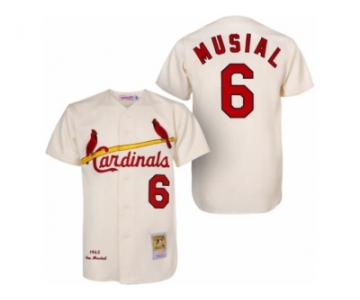 Men's Mitchell and Ness 1963 St. Louis Cardinals #6 Stan Musial Authentic Cream Throwback MLB Jersey