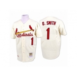 Men's Mitchell and Ness St. Louis Cardinals #1 Ozzie Smith Replica Cream Throwback MLB Jersey