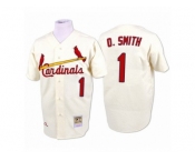 Men's Mitchell and Ness St. Louis Cardinals #1 Ozzie Smith Replica Cream Throwback MLB Jersey