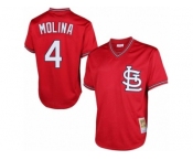 Men's Mitchell and Ness St. Louis Cardinals #4 Yadier Molina Authentic Red Throwback MLB Jersey