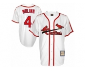 Men's Mitchell and Ness St. Louis Cardinals #4 Yadier Molina Authentic White Throwback MLB Jersey