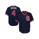 Men's Mitchell and Ness St. Louis Cardinals #4 Yadier Molina Replica Navy Blue Throwback MLB Jersey