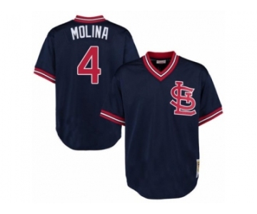 Men's Mitchell and Ness St. Louis Cardinals #4 Yadier Molina Replica Navy Blue Throwback MLB Jersey