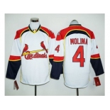 St.Louis Cardinals #4 Yadier Molina White Red Long Sleeve Stitched Baseball Jersey