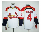 St.Louis Cardinals #4 Yadier Molina White Red Long Sleeve Stitched Baseball Jersey