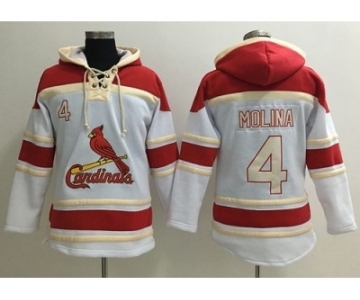 St.Louis Cardinals #4 Yadier Molina White Sawyer Hooded Sweatshirt Baseball Hoodie