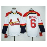 St.Louis Cardinals #6 Stan Musial White Red Long Sleeve Stitched Baseball Jersey