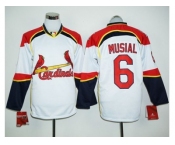 St.Louis Cardinals #6 Stan Musial White Red Long Sleeve Stitched Baseball Jersey