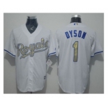 Kansas City Royals #1 Jarrod Dyson White New Cool Base 2015 World Series Champions Gold Program Stitched Baseball Jersey