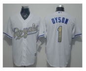 Kansas City Royals #1 Jarrod Dyson White New Cool Base 2015 World Series Champions Gold Program Stitched Baseball Jersey