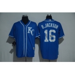 Kansas City Royals #16 Bo Jackson Blue Team Logo Print Cool Base Stitched Baseball Jersey