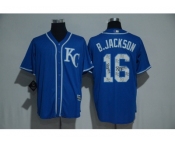 Kansas City Royals #16 Bo Jackson Blue Team Logo Print Cool Base Stitched Baseball Jersey