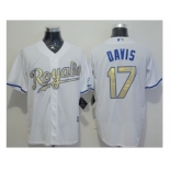 Kansas City Royals #17 Wade Davis White New Cool Base 2015 World Series Champions Gold Program Stitched Baseball Jersey