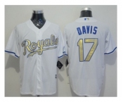 Kansas City Royals #17 Wade Davis White New Cool Base 2015 World Series Champions Gold Program Stitched Baseball Jersey