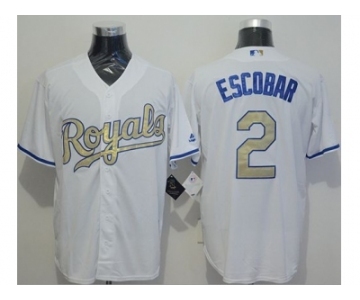 Kansas City Royals #2 Alcides Escobar White New Cool Base 2015 World Series Champions Gold Program Stitched Baseball Jersey