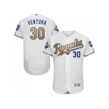 Kansas City Royals #30 Yordano Ventura White 2015 World Series Champions Gold Program FlexBase Authentic Stitched MLB Jersey