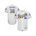 Kansas City Royals #36 Edinson Volquez White 2015 World Series Champions Gold Program FlexBase Authentic Stitched MLB Jersey