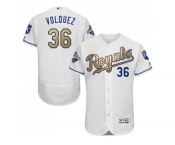 Kansas City Royals #36 Edinson Volquez White 2015 World Series Champions Gold Program FlexBase Authentic Stitched MLB Jersey