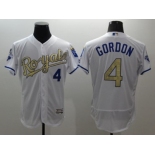 Kansas City Royals #4 Alex Gordon White 2015 World Series Champions Gold Program FlexBase Authentic Stitched MLB Jersey