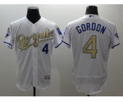 Kansas City Royals #4 Alex Gordon White 2015 World Series Champions Gold Program FlexBase Authentic Stitched MLB Jersey