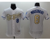 Kansas City Royals #8 Mike Moustakas White 2015 World Series Champions Gold Program FlexBase Authentic Stitched MLB Jersey