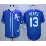 Men Kansas City Royals #13 Salvador Perez Blue 2016 Official Cool Base Jersey