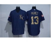 Men Kansas City Royals #13 Salvador Perez Blue Camo New Cool Base Jerseys