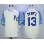 Men Kansas City Royals #13 Salvador Perez Cream 2016 Official Cool Base Jersey