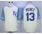 Men Kansas City Royals #13 Salvador Perez Cream 2016 Official Cool Base Jersey